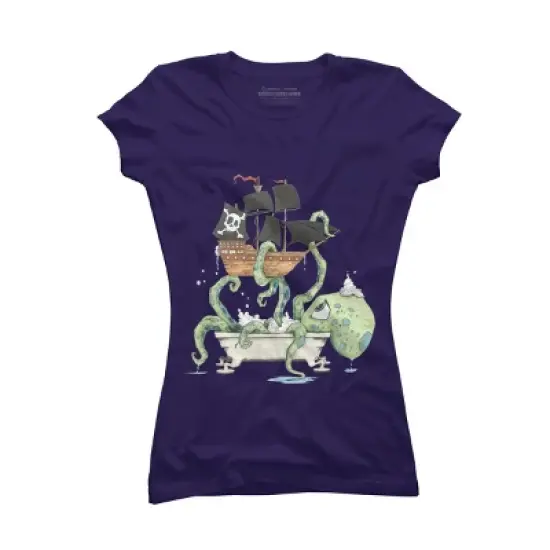 Junior's Design By Humans Kraken in the Tub By Handclones T-Shirt image {5}