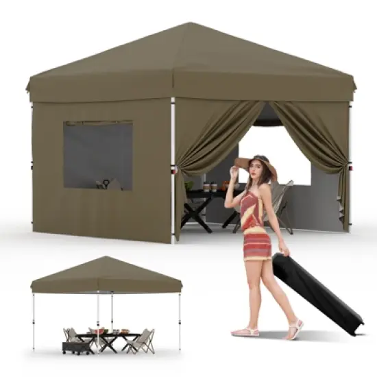 10'x10' Pop Up Canopy Tent with 4Pcs Sidewalls,Portable Instant Canopy with 4 Stakes,4 Ropes,4 Sandbags for Farmers Market, Outdoor,Camping image {8}