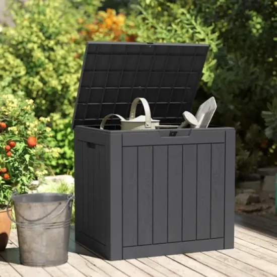 FURNIinspire Deck Boxes, Portable Storage Box with Waterproof Function for Patio Furniture, Garden Tools, All Weather Use, Black, 22"*17.1"*20.9" image {2}