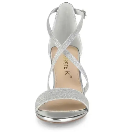 Allegra K Women's Glitter Crisscross Strap Block Heels Sandals image {2}