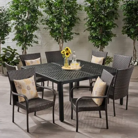 Bullpond 9pc Aluminum and Wicker Dining Set - Christopher Knight Home image {6}