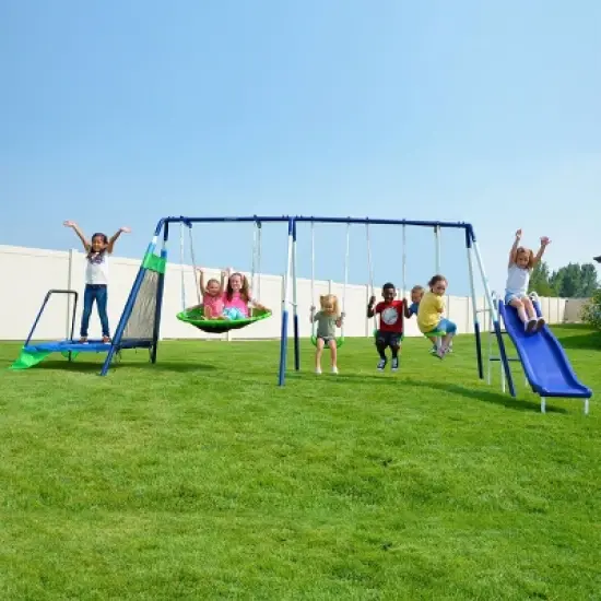 Sportspower Mountain View Metal Swing Slide and Trampoline Set image {4}