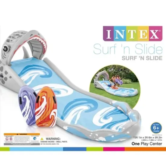 Intex Inflatable Surf 'N Slide Kids Home Outdoor Backyard Water Slide with 2 Surf Riders and Quick Fill 120 Volt Electric Air Pump image {5}