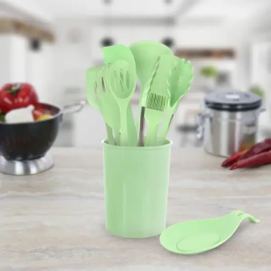 MegaChef Mint Green Silicone Cooking Utensils, Set of 12 image {5}