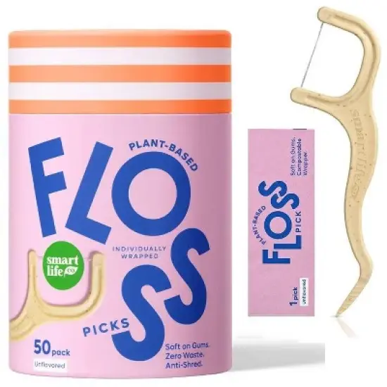 SmartLifeco Individually Wrapped Floss Picks | 50 Pack | Unflavored | Biodegradable Plant Based Dental Picks | Smart Life Co image {4}