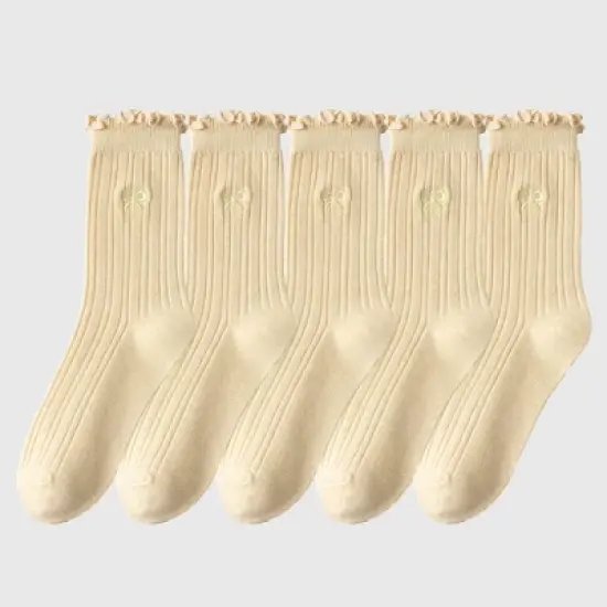 Alilang Women's Summer Ribbed Ankle Socks with Bow Embroidery Casual 5Pk image {6}