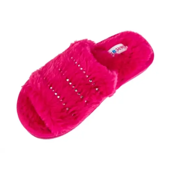 Limited Too Girl's Fuzy House Slippers for Kids in Fuschia with Jeweled Design image {4}