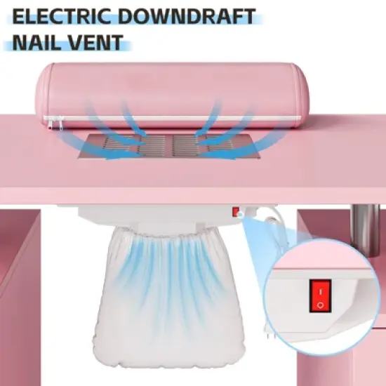 Manicure Table Nail Desk for Nail Tech, Nail Table Station with Electric Dust Collector, Nail Salon Storage Table image {5}