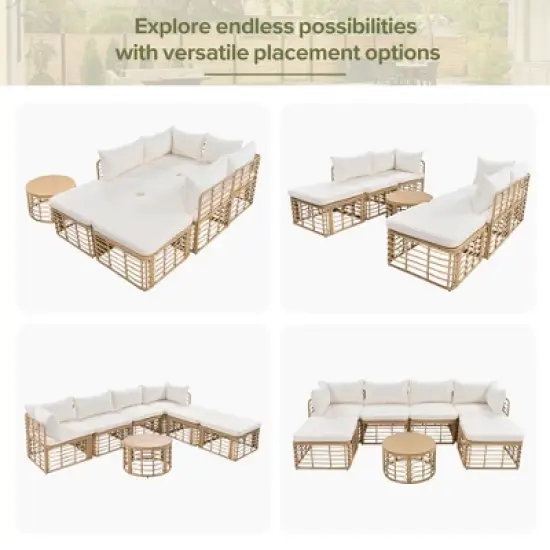 YOOCOZZ  7-Piece Outdoor Rattan Sectional Sofa Sets with Thick Cushions image {3}