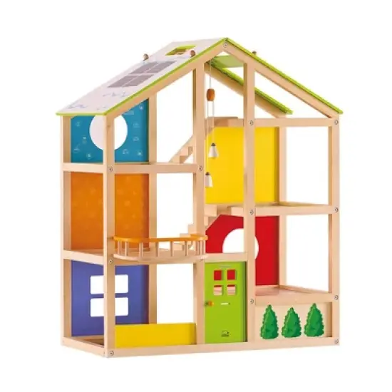 Hape Wooden All Season/4 Season 6 Tier Unfurnished Dollhouse Kids Play House for Children Ages 3 Years and Up, Multicolored image {1}