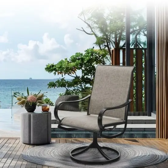 Captiva Designs 7pc Outdoor Patio Rectangle Metal Dining Table & Grayish Brown Textilene Swivel Chairs image {11}