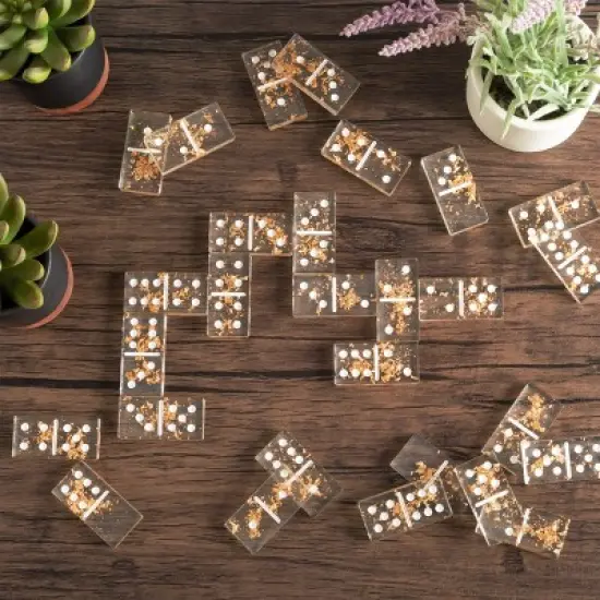 Acrylic Dominos Set - 28-Piece Domino Game with Display Box - Strategy Game, Tabletop Decoration and Modern Home Decor - Gold Foil image {2}
