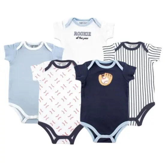Luvable Friends Baby Boy Cotton Bodysuits 5pk, Baseball image {1}