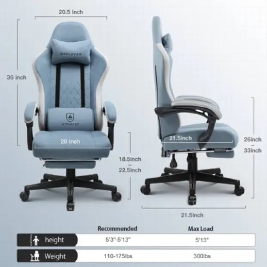 GTPLAYER Gaming Chair Fabric Office Chair with Linkage Armrests Computer Chair Light Blue image {6}