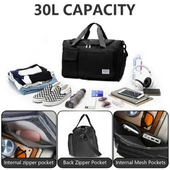 30L Duffle Bag with Shoes Compartment, Travel Duffel Bags Carry on Weekender Backpack for Men Women, Travel Bag Water Repellent & Tear Resistant image {1}