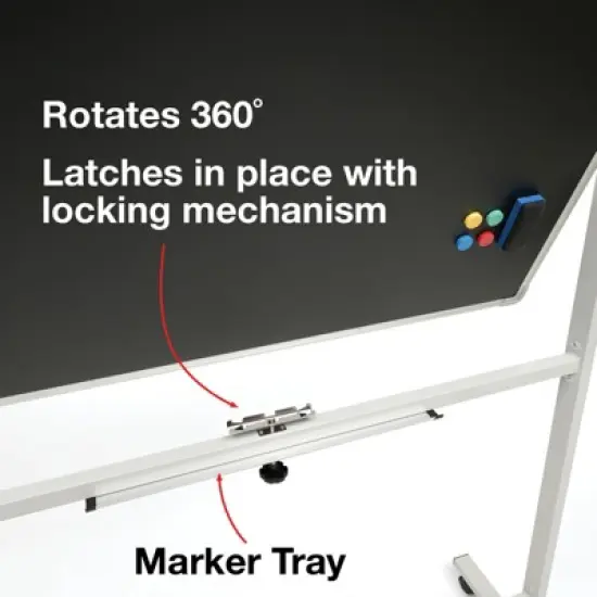 Excello Global Products 48" x 32" Reversible Whiteboard/Chalkboard on Wheels (White Frame) image {3}
