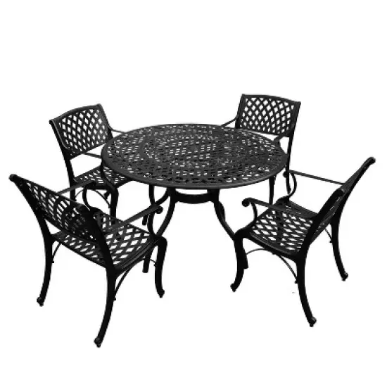 Oakland Living 5pc Patio Dining Set: UV-Resistant Aluminum Furniture, 48" Round Table with Umbrella Hole, 4 Arm Chairs image {7}