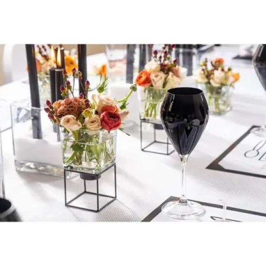 Classic Touch Set of 6 Black V-Shaped Wine Glasses with Clear Stem - 14 oz. image {3}