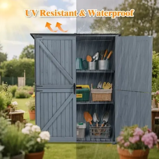 GDFStudio Morton Modern 69" Fir Wood and Metal Outdoor Waterproof Storage Shed image {8}