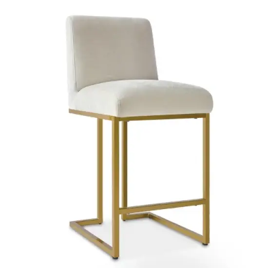 Set of 2 Mason 25" Contemporary Armless Upholstered Fabric With Gold Metal Sled Legs Counter Height Barstools-The Pop Maison image {2}