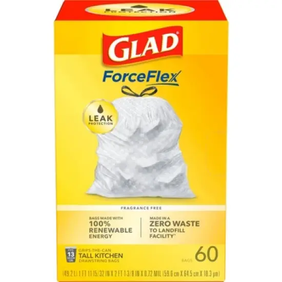 Glad ForceFlex Tall Kitchen Drawstring Trash Bags - Unscented - 13 Gallon image {1}