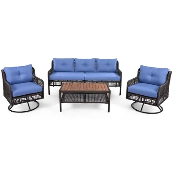 INFURNIC Patio Seating Sets, Outdoor Chair with Cushion, Weatherproof Woven Wicker for Garden Balcony Poolside, Blue, 72.1"*27.8"*31.1" image {5}