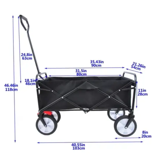 DSVIMOY Portable Folding Beach Wagons with Wheels, Portable Carts with Handle, Black, 40.55"*21.26"*46.46" image {2}