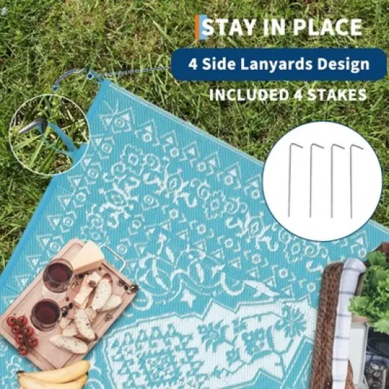 Outdoor Plastic Straw Rug 8x10 Outdoor Rug Waterproof Reversible Large Vintage Medallion Patio Rugs Portable image {4}