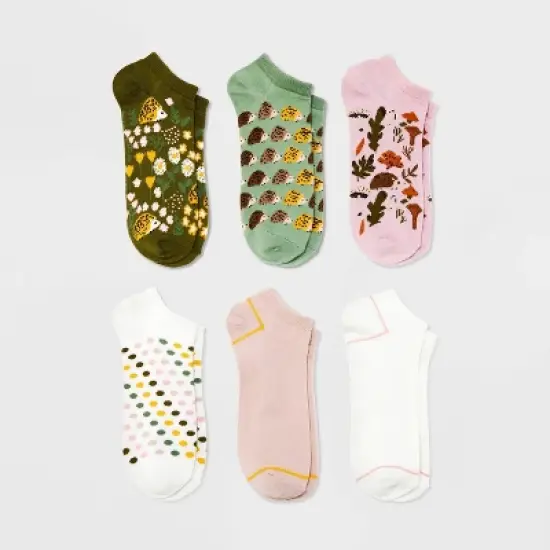 Women's Hedgehog 6pk Low Cut Socks - Assorted Colors 4-10: Lightweight Banded Cuff, Tree Pattern image {2}