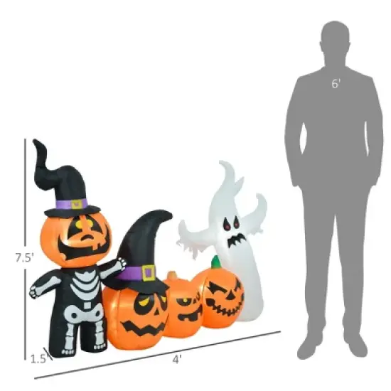 Whisen Halloween Decorations, Inflatables Pumpkin Ghost Family, Blow Up LED Yard Display, Waterproof - Orange image {7}