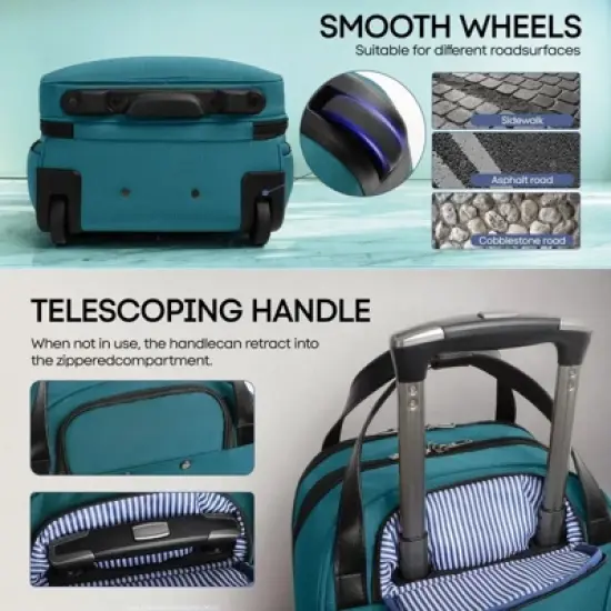 NEW YORK XPRESS XJ-5011 Underseat Soft Carry On Luggage, Rolling Wheels, Lightweight Travel Bag, 16" image {9}