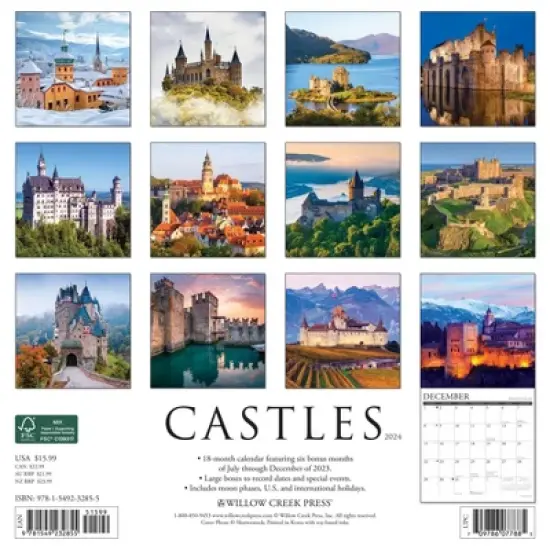 Willow Creek Press 2024 Wall Calendar 12"x12" Castles image {1}