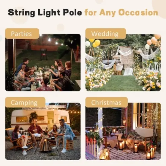 Sandinrayli 9 ft. Outdoor String Light Poles with Hooks, 6-Pack Atmosphere Lighting for Garden Lawn Patio Wedding Birthday Party image {5}