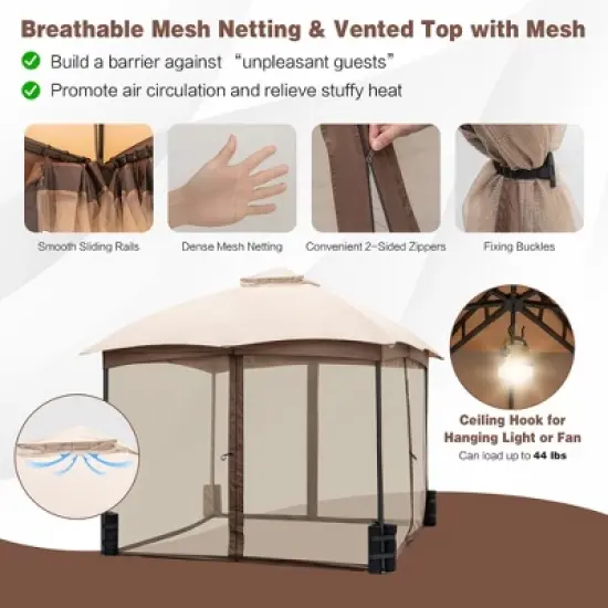 Costway 10x10 FT 2-Tier Patio Gazebo Canopy Netting Heavy-Duty Metal Easy-Setup Outdoor image {5}