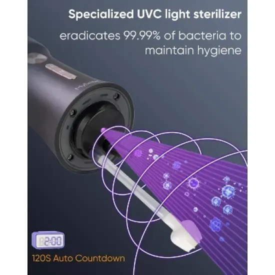 LP221 UVC Sterilizable Cordless Water Flossers for Teeth 335ML Portable OLED Display Dental Flosser with 4 Modes 8 Jet Tips image {4}