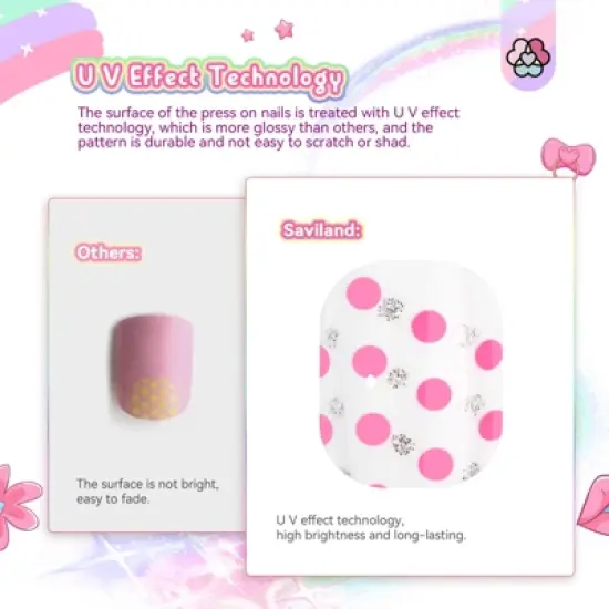 Saviland Kids Press-On Nails Set: 168pcs Glitter Gradient Short Tips - Safe Non-Toxic image {5}