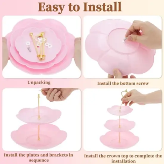 Unique Bargains Petal-shaped 3-Layer  Cake Display Holder with Tiered Serving Tray for Pastries Donuts and Fruits image {3}