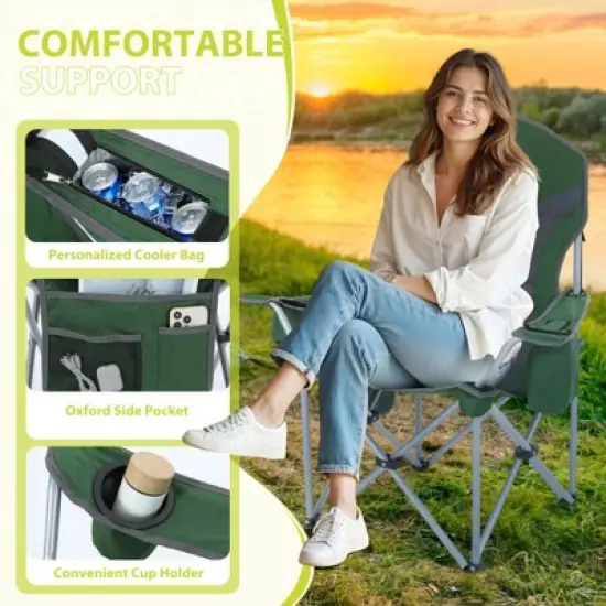 Portable Outdoor Camping Chair with Armrests, Built-in Cooler Bag, Cup Holder & Storage Pocket for Travel & Picnics image {2}
