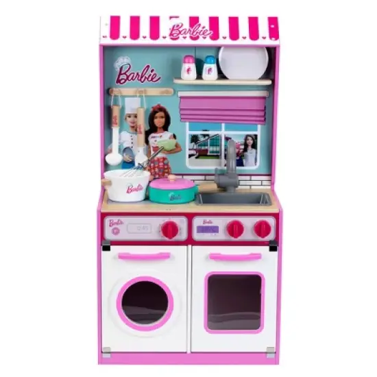 Theo Klein 2 In 1 Barbie Wooden and Metal Toy Kitchen and Dollhouse with Pretend Washing Machine and Oven for Kids Ages 3 and Up image {2}