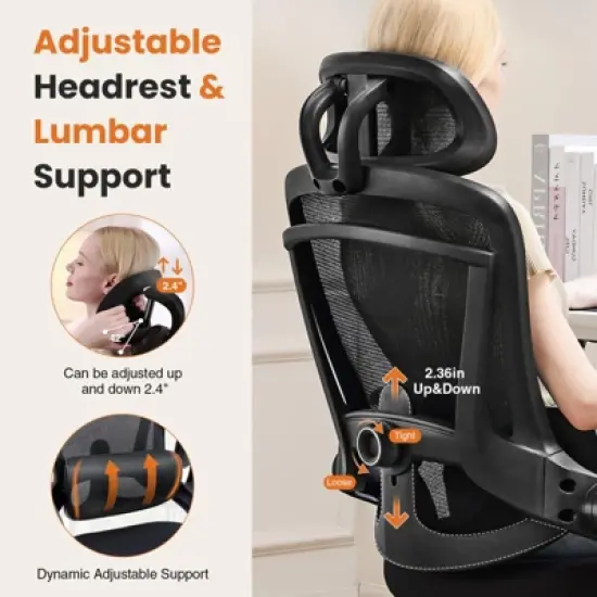 Sapphtopaz Modern Mesh Office Chair with Adjustable Lumbar Support&Headrest,High Back Gaming Chair with Tilt&Flip Up Arms,Desk Chair for Office image {4}