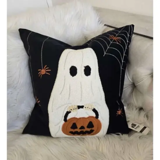 Halloween Ghost with Pumpkin Bucket Throw Pillow image {6}
