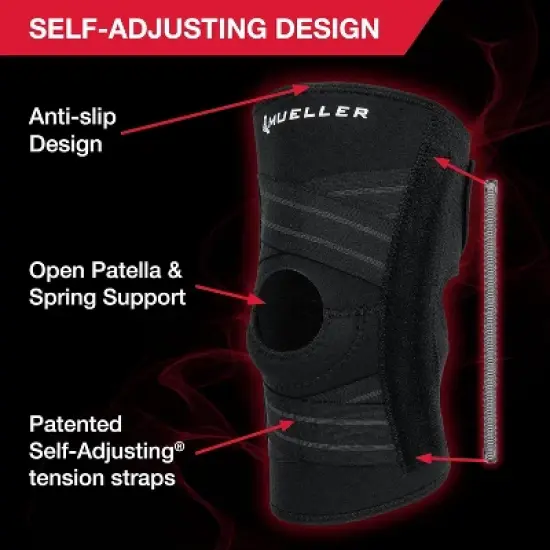 Mueller Self Adjusting Hinged Knee Stabilizer, Max Support, Black, One Size image {4}