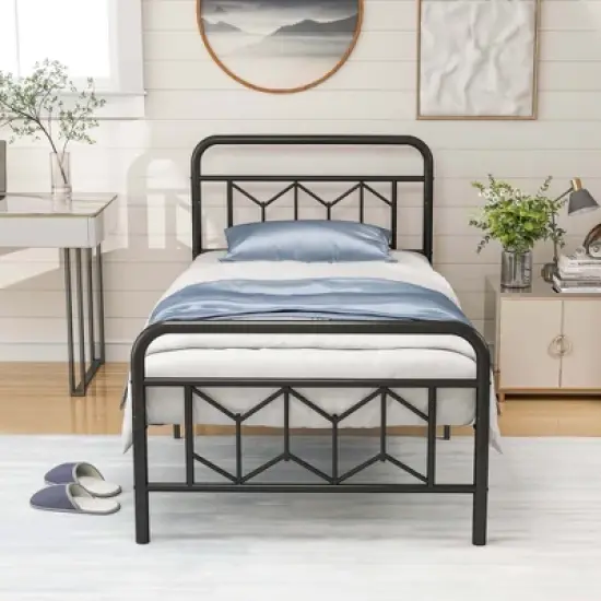 Costway Twin/Full/Queen/King Size Bed Frame Mattress Foundation with Headboard 12.5" Under-bed Storage Black image {3}