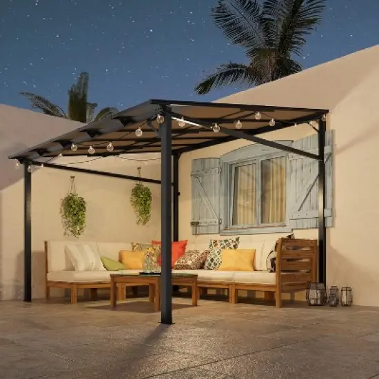 10 x 10 FT Wall Mounted Gazebo, Hardtop Lean-to Pergola with Polycarbonate Roof image {2}