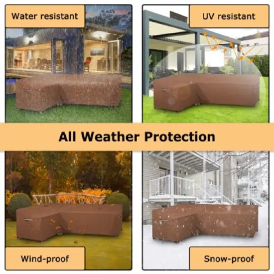 Akefit L-Shaped Patio Sectional Sofa Cover Waterproof Outdoor V-Shaped Furniture Cover Brown image {5}
