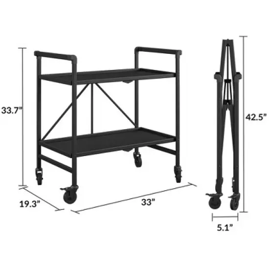 Indoor/Outdoor Folding Serving Cart with Wheels & Shelves - Black - Room & Joy image {8}