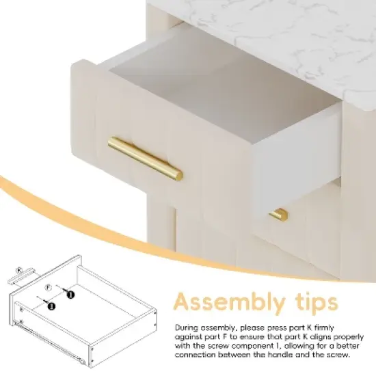 NicBex Modern Nightstand with Marbling Stickers Top,Night Stand with Drawers,Side Table with Metal Legs,Stylish End Table for Bedroom,Living Room image {2}