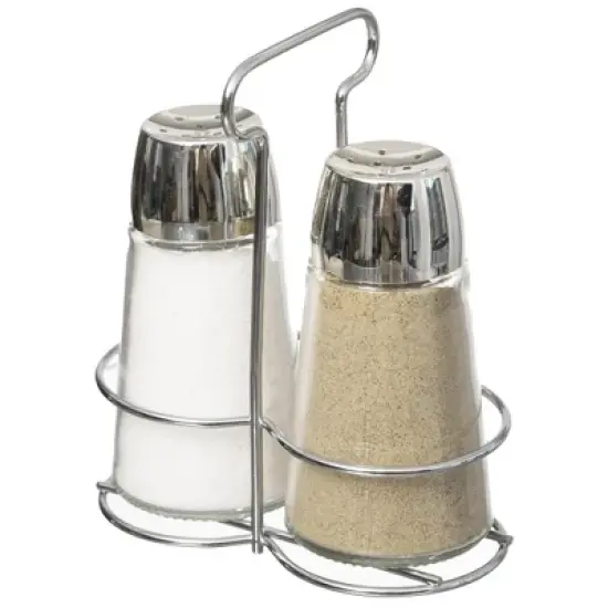 Basicwise Glass Salt & Pepper Shaker Set with Stainless Steel Holder - Perfect for Kitchen Counters, Kitchen & Dining Tables, and Restaurants image {7}