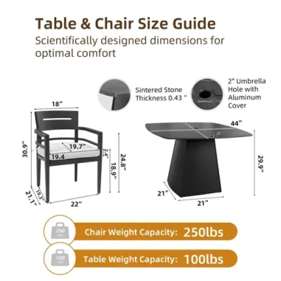 Christopher Knight Home Patio Elsie 5 Piece Aluminum and Sintered Stone Dining Set with Sunbrella Cushions image {2}