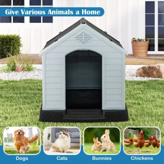 Tangkula Dog House Pet Puppy Shelter Waterproof Indoor/Outdoor Ventilate Gray image {9}